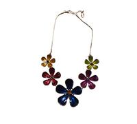 Bijoux.Natheve Collier Plastron Fleurs Multicolores, Bleu Marine, Violet, Vert, Jaune, Chaîne Dorée, Style Statement marque belle miss paris