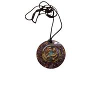 Bijoux.Natheve Pendentif Orgonite Pisces, Rond, avec Cordon Noir, Motif Poissons Dorés, Cristaux Améthyste et Cuivre