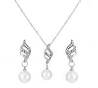 Bijoux Noirs Femmes Ensembles Bleus Pearls Pendant Necklace Teardrop Pearl Dangling Earrings Cubic Zirconia Pearl Wedding Jewelry Set For Bridal Women Bridesmaids & Élégants Ensembles (B, One Size)