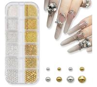 Bijoux Ongles Nail Art Perles Or et Argent, 1 Boîte de Micro-Billes en Acier Caviar pour Décoration Manucure 3D, Strass Ongle et Accessoires de Nail Art