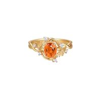Bijoux Personnalisé Femme Bague de Mariage en Or 18 Carats AU750 Bague Ovale à 4 Griffes et Feuille avec Grenat Mandarin de 1,88 CT et Diamant Taille Populaire pour Épouse Graduation Bijoux