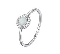 Bijoux Personnalisé Femme Bague Tortue Opale Blanc Or Blanc 9K Au375 4X4mm de Forme Ronde Taille 59 pour Mère Tante