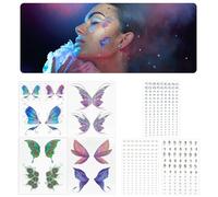 Bijoux pour le visage pour les festivals, autocollants pour le visage, tatouages de papillons, maquillage de festival, perles, strass, accessoires scintillants pour le visage, bijoux pour le visage