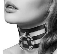 Bijoux Pour Toi Collier en Cuir Triple Lanière avec Anneau Métal Argenté Noir Taille S/M