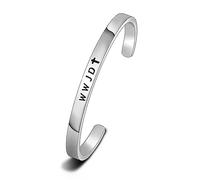 Bijoux religieux chrétiens WWJD Bracelet manchette Croix Bracelet jonc Première Communion Cadeau Foi Inspiration Cadeau, 13 cm, Acier inoxydable