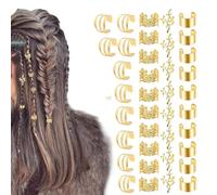 Bijoux tressés en métal de 1,9 cm | Manchettes de cheveux pour tresses - Bijoux de cheveux réglables en métal - 40 anneaux d'extension pour dreadlocks Háir, perles dorées et argentées | Accessoires de