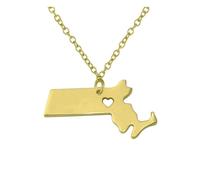 Bijoux Unisexe Stainles Stell en Acier Inoxydable Massachusetts Carte Pendant Collier Hollow Heart USA State Bijoux Things Mashing