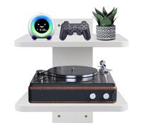BiJun Étagère Flottante pour boîtier de câble TV, Support Mural pour projecteur, Support média de Divertissement, étagère DVD, pour PS4/décodeur de câbles/lecteurs DVD/Console de Jeu (Bois 2Couche)