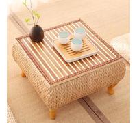 Bijzettafel Sofa, Table basse japonaise en rotin avec rangement, table à thé zen, salon, balcon, méditation, plusieurs tailles(18.9"Lx18.9"Wx11.81"H(48x48x30cm))