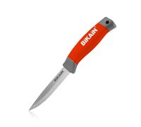 Bikain - Couteau de Montage Multi-usages 21cm - Lame 10cm en Acier Inoxydable - Manche caoutchouté - Livré avec étui en Cuir Rouge - Idéal pour Le Jardinage