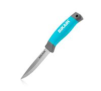 Bikain - Couteau de Montage Multi-usages de 21cm - Lame en Acier Inoxydable de 10cm - Manche caoutchouté - Livré avec étui en Cuir de Pistache - Idéal pour Le Jardinage
