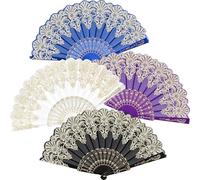 Bikasun 4 Piéces Été Éventails Pliants, Eventails à Main Portables, Ventilateur de Style Chinois Pliant, Pour cadeaux d'anniversaire, danse, bar, cosplay, mariage, fête, Viola, blu, nero, bianco