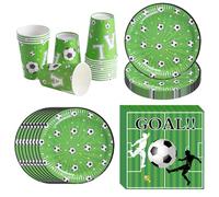 Bikasun Football Vaisselle de Fete Football Decoration fête Anniversaire Kit Papier Assiette Couverts gobelet serviette pour Enfant Garçons Football Articles Fête Party Fournitures Vert 16 invités