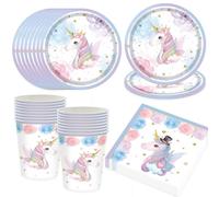 Bikasun Lot de vaisselle de fête licorne pour 16 invités, Assiettes licorne, Vaisselle d'anniversaire d'enfant, Assiettes en carton, Décoration de fête