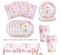 Bikasun Vaisselle de fete, Thème de la Papillon Vaisselle Anniversaire Set Comprendre Papier Assiette Couverts Serviettesr Nappes, pour Party Decoration Shower Anniversaire Mariage 10 Invités