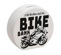 Bike Bank Tirelire noire sur le thème de l'achat de moto et de la conduite - Belle tirelire cadeau pour les renards qui aiment les rêves d'un motard ou veulent réaliser leur propre rêve