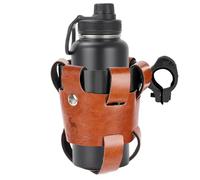 Bike Drink Holder - Cup Rack with Leather Wrap Secure Fit Design, Handy Beverage Access, Cycling Gear for Men Women for Road Mountain Outdoor Travel, Alloy Frame Black Color