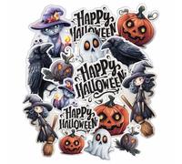 BIKE-label X400179VA Lot de 16 autocollants Happy Halloween avec chat, sorcière, citrouille, pour fenêtres, cartes et plus encore
