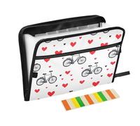 Bike Simple Line Art Cœur Forme de Cœur Porte-documents Extensible Vestes 13 Poches Format A4 Lettre avec Fermeture Éclair pour Rangement de fichiers Organisateur