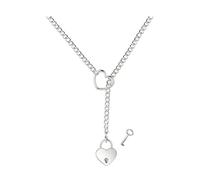 bike8 Collier en Y réglable en forme de cœur pour femme avec anneau en forme de cœur - Style punk rock cubain - Locker en forme de cœur avec clé en Y, Laiton, Pas de gemme