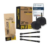 BikePeak Lot de 2 chambres à air Touring 28" avec valve Dunlop noire 40 mm - Chambre à air DV Blitz Valve ETRTO 28/47-622/635, 700C - Lot de 2 chambres à air Makaluptis + 3 démonte-pneus BikePeak