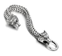 Biker Acier Inoxydable Loup Tête Bracelet Homme Lien Franco Chaîne Gourmette - Avec Fermoir À Ressort[H663]