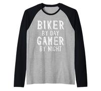 Biker by Day Gamer by Night Moto Rider Bicyclist Bike Manche Raglan
