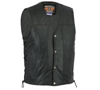 Bikers Gear Australia Gilet en cuir de vachette souple de qualité supérieure de 1,3 mm, style Harley avec côtés en dentelle et poches réglables, noir, taille M
