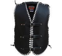 Bikers Gear Australia Limited Heavy Duty nz Dentelle Cuir Moto Gilet Noir avec tressage Blanc, Noir et Blanc, Taille L