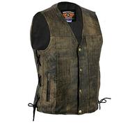 Bikers Gear Australia limitée Premium 1,3 mm souple en cuir de vache Harley Style Gilet réglable avec dentelle côtés et poches, Distressed Marron, taille 2 x L