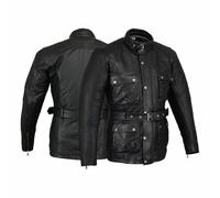 Bikers Gear Classique Vintage Trail Blazer CE1621-1 PU Armour Moto Ciré et Vieilli Veste en Cuir Traité - Noir - 3XL