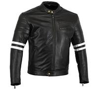 Bikers Gear UK Veste de Moto Cuir Souple Noir et Bande Blanche modèle Café Racer Hybrid avec Protection approuvées CE talle 6XL