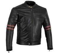 Bikers Gear UK Veste de Moto Cuir souple Noir et bande Blanche modèle Café Racer Hybrid avec Protection approuvées CE talle xl