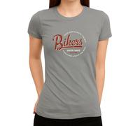 Bikers Super Power Design - Four Wheels Move The Body Two Wheels Move The Soul - T-shirt graphique rétro moto pour femme, gris, L