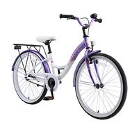 BIKESTAR Vélo Enfant pour Filles de 10-13 Ans | Bicyclette Enfant 24 Pouces Classique avec Freins | Lilas & Blanc