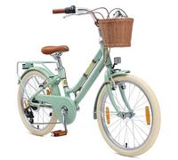 BIKESTAR Vélo pour Enfants en Aluminium à partir de 6-7 Ans | Vélo rétro de Ville 20 Pouces, 7 Vitesses, Panier, Frein en V, vélo hollandais | Menthe