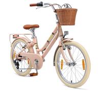 BIKESTAR Vélo pour Enfants en Aluminium à partir de 6-7 Ans | Vélo rétro de Ville 20 Pouces, 7 Vitesses, Panier, Frein en V, vélo hollandais | Rose