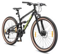 BIKESTAR VTT en Aluminium, Frein à Disque, 21 Vitesses Shimano, 26, 27.5, 29 Pouces | Mountainbike Tout Suspension Integral Cadre 16, 16.5, 17.5 Pouces