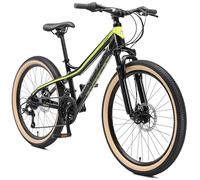 BIKESTAR VTT Vélo Tout Terrain pour Enfants de 10-13 Ans | Bicyclette 24 Pouces 21 Vitesses Shimano, Hardtail, Freins Disc, Suspension | Noir & Vert