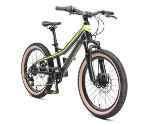 BIKESTAR VTT Vélo Tout Terrain pour Enfants de 6-9 Ans | Bicyclette 20 Pouces 7 Vitesses Shimano, Hardtail, Freins Disque, Suspension | Noir & Vert