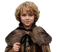 BIKETAFUWY Cape de Guerrier Viking pour Enfant 3-12 Ans avec Col en Fausse Fourrure - Tissu Texturé à Style Médiéval et Finition Détaillée - pour Fête Viking, LARP ou Spectacle Historique Scolaire