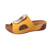 BIKETAFUWY Claquettes Femme Sandales Mules Slip-On en Cuir Grande Taille, Bout Ouvert, Large Bride avec Boucle Métallique, Découpes Latérales, Semelle Plate | Été Plage Maison Vacances Détente