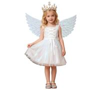 BIKETAFUWY Ensemble d'Accessoires Ange Princesse pour Fille - Ailes Irisées Dégressives et Couronne à Strass sur Métal Doré - pour Halloween, Mariage ou Jeu de Rôle