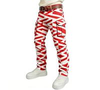 BIKETAFUWY Pantalon Cargo Homme Carnaval Slim - Pantalon Chino Homme Imprimé Diagonales Rouges et Blanches avec Poches Cargo Pratiques - Coupe Droite pour Carnaval, Événement Thématique ou Festival