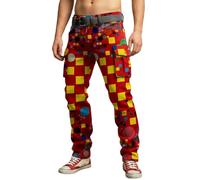 BIKETAFUWY Pantalon Cargo Homme Carnaval Slim - Pantalon Chino Homme Imprimé Diagonales Rouges et Blanches avec Poches Cargo Pratiques - Coupe Droite pour Carnaval, Événement Thématique ou Festival