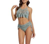 Bikini 2 pièces pour Femme - Maillot de Bain à ficelles - Crochet - Haut avec Bas String - Maillots de bainTop de Maillot de Bain pour Femme, Top en Crochet, Bikini Blanc, Style Hippie, Flower Power
