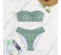 [Bikini à haute élasticité] Nouveau bikini mode femme sexy et charmant à haute élasticité - lavable en machine, motif imprimé au hasard, Top bandeau et bas taille haute, tenue de plage L,M,S,XLBlocs d