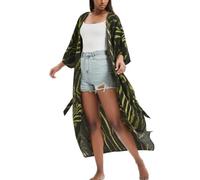 Bikini ample bohème pour femme - Long kimono fluide - Pour la plage, Noir avec rayures zébrées, taille unique