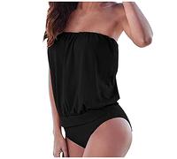 Bikini Bandeau Femme 1 Pieces Cache Maillot de Bain Amincissant Gainant Ventre Plat Sexy Bikini Taille Haute Femme Rembourré Menstrue Bustier Tankini Shorty Vintage Pas Cher Fête Plage Noir M