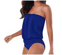 Bikini Bandeau Femme 1 Pieces Cache Maillot de Bain Amincissant Gainant Ventre Plat Sexy Bikini Taille Haute Femme Rembourré Menstrue Bustier Tankini Shorty Vintage Pas Cher Fête Plage Bleu Foncé XL